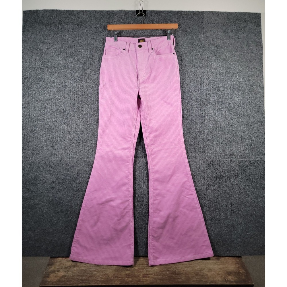 Lee Pants Womens 26 Pink High Rise Flare Corduroy Stretch Casual Western Boho